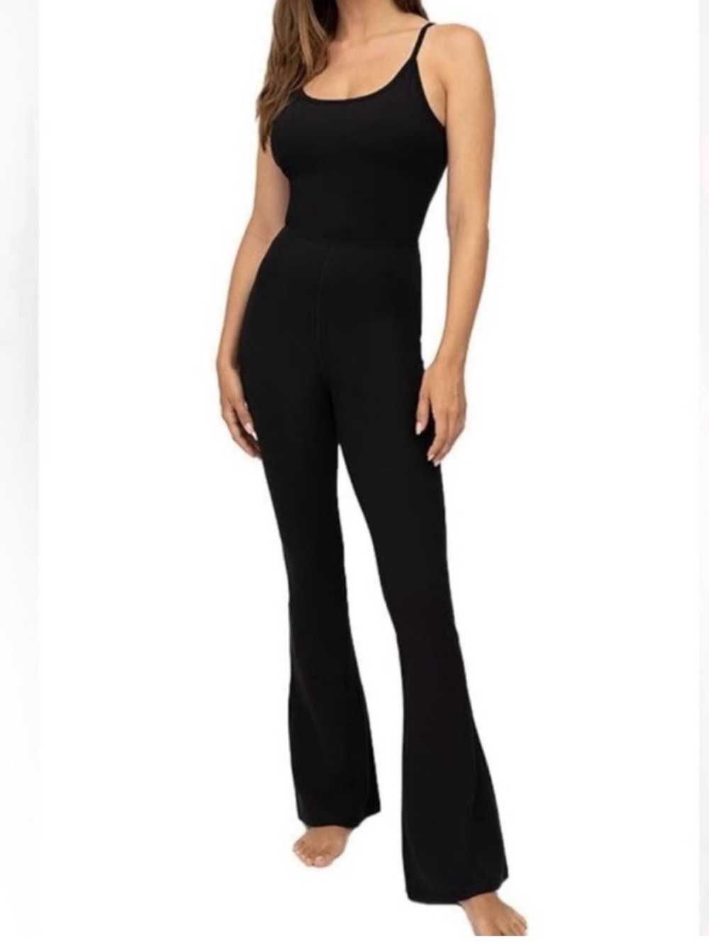 NWT Yogalicious Black Flare Jumpsuit Medium Scoop Back Yoga One Piece